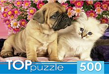 TOP Puzzle 500 pieces: Puppy and Kitten