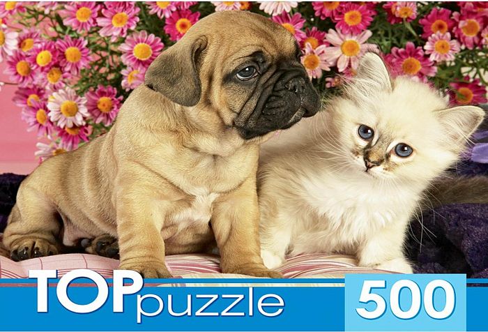 TOP Puzzle 500 pieces: Puppy and Kitten КБТП500-6800