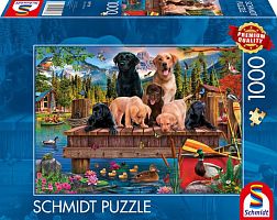 Schmidt 1000-piece puzzle: A family of dogs by the lake