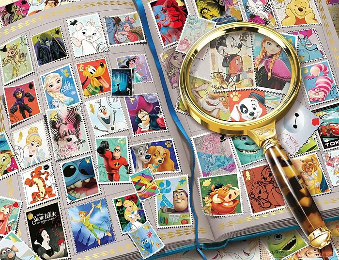 Ravensburger Puzzle 2000 details: An album with stamps with Disney characters 16706.