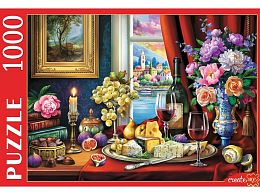 Puzzle Red Cat 1000 pieces: Still life with wine