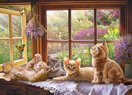 Cobble Hill Puzzle 500 pieces: Kittens by the window