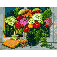 Painting by numbers Snow White: Evening. Bouquet on the window