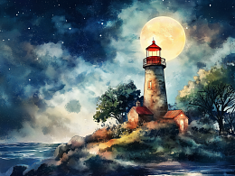 Wooden puzzle with 500 pieces. Ships and the sea. Lighthouse in the starry sea