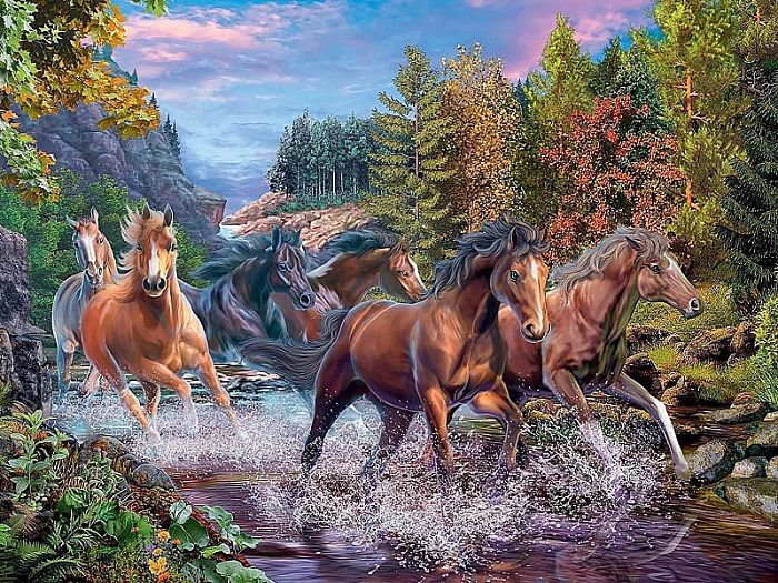 Jigsaw Red cat 1000 items: a Herd of Horses In the Mountains Х1000-6788