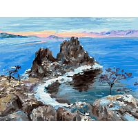 Painting by numbers Snow White: Sunset on Lake Baikal. View of Shamanka Mountain