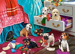 Puzzle Castorland 300 details: the Puppies in the bedroom
