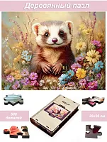 Wooden puzzle 500 pieces of Fluffy creatures. Ferret Theme