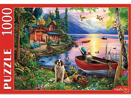 The Red Cat puzzle 1000 pieces: An evening house and a boat