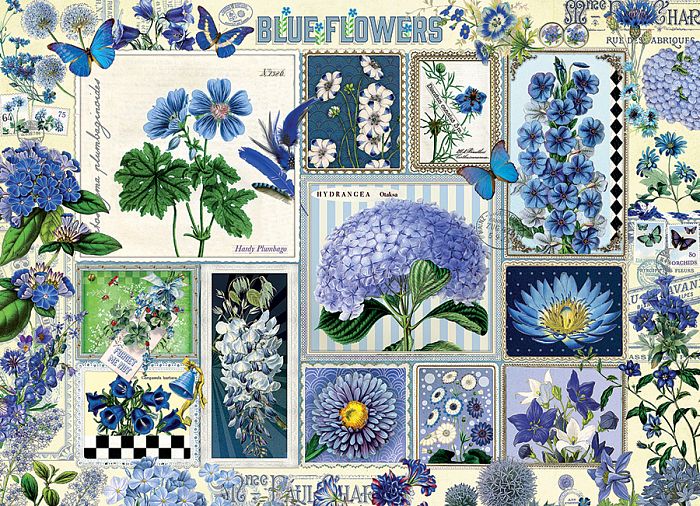 Cobble Hill puzzle 1000 pieces: Collage - Blue flowers 80043