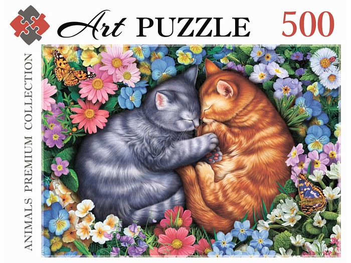Artpuzzle Puzzle 500 pieces: Sleeping kittens in flowers Ф500-0444