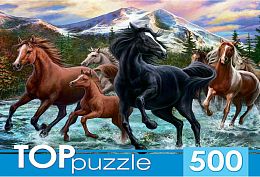 TOP Puzzle 500 pieces: A herd of horses in the mountains