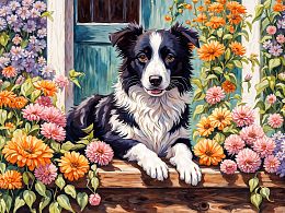 Wooden puzzle 500 pieces of Fluffy creatures. Border Collie Puppy No.11