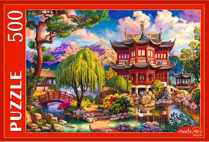 Puzzle Red Cat 500 details: Oriental Pagoda by the pond Ф500-5147