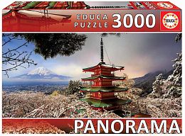 Puzzle panorama Educa 3000 pieces: Mount Fuji and pagoda Curato