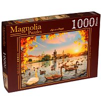 Magnolia 1000 pieces puzzle: Swans near the Charles Bridge