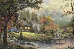 Schmidt puzzle 500 pieces: Idyll on the river. Thomas Kinkade