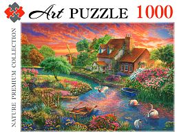 Artpuzzle 1000 Pieces Puzzle: Swans at Sunset