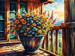 Wooden puzzle 500 pieces of Flowers and still lifes. Flowerpot with flowers