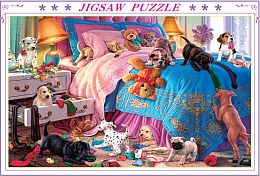 Royaumann 1000 pieces puzzle: Alone at home. Puppies