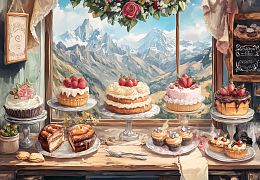 Alma PREMIUM wooden puzzle 1000 pieces. Cities and countries. Morning at the pastry shop.