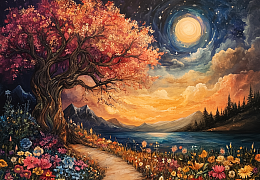 Wooden puzzle with 1000 PREMIUM parts. The magic of nature. A lake illuminated by stars