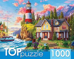 TOP Puzzle 1000 pieces: Lighthouse and house by the sea