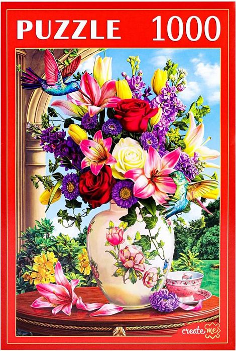 Puzzle Red Cat 1000 pieces: Summer bouquet and hummingbird П1000-4125
