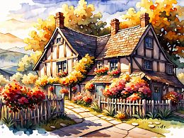 Wooden 500-piece puzzle House in the village. Early autumn