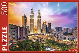 Puzzle Red Cat 500 parts: Malaysia. Petronas Towers at sunset