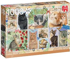 Puzzle Jumbo 1000 pieces: Stamps with cats