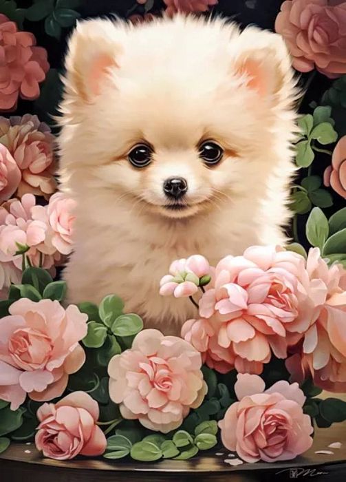 Castorland Puzzle 60 pieces: Pomeranian puppy in roses В-066261