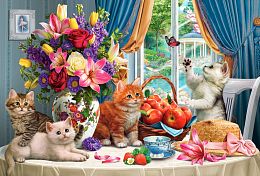 3D Jazzle Puzzle 48 pieces: Kittens and a bouquet