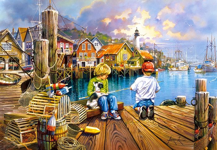 Puzzle Castorland 1000 pieces: Fishing on the pier C-104192