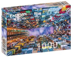 Enjoy 1000 Pieces Puzzle: Colorful Apartment Building, Hong Kong