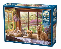 Cobble Hill Puzzle 500 pieces: Kittens by the window