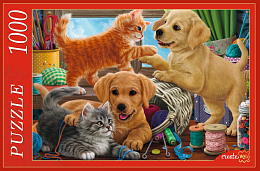 Puzzle Red Cat 1000 parts: Kittens and puppies