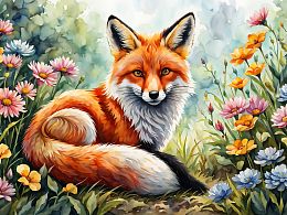 Wooden puzzle 500 pieces of Fluffy creatures. A fox in flowers