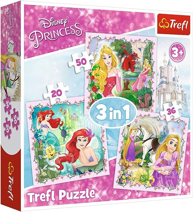 Puzzle Trefl 20х36х50 details: Rapunzel, Aurora and Ariel TR34842
