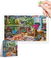 Pintoo 1000-piece puzzle: Relaxing by a mountain lake