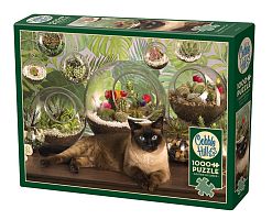 Cobble Hill Puzzle 1000 pieces: A cat in a terrarium of flowers