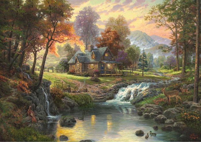 Jigsaw puzzle 1,000 pieces Schmidt: House by the Creek. Thomas Kinkade 58445