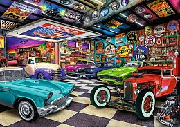 Trefl 1000 Pieces Puzzle: Tea Time. Garage of collectible cars