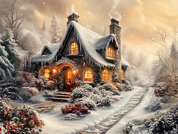 Wooden puzzle with 500 pieces. The magic of nature. A fabulous house in the winter garden