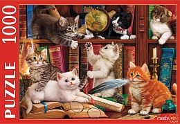 Puzzle Red Cat 1000 pieces: Kittens on a bookshelf