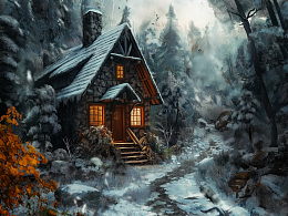 Wooden puzzle with 500 pieces. Fabulous houses. A cottage in a winter fairy tale
