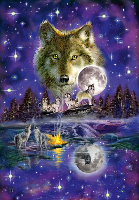 Schmidt puzzle 1000 pieces: Wolf in a full moon 58233