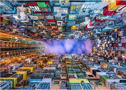 Enjoy 1000 Pieces Puzzle: Colorful Apartment Building, Hong Kong