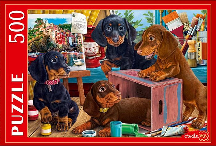 Puzzle Red Cat 500 details: Dachshund Puppies Ф500-5145