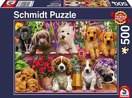 Schmidt 500 pieces puzzle: Puppies on the shelf